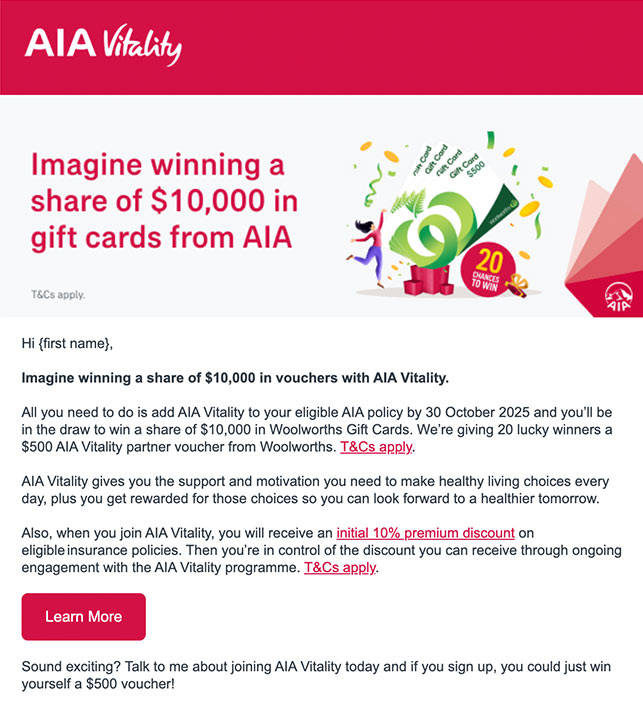 Imagine winning a share of $10,000 in vouchers - Email template