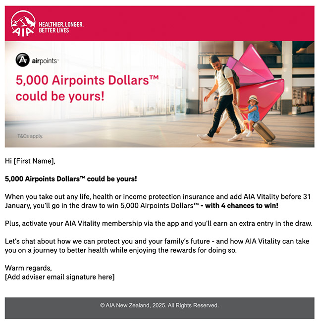 Win 1,000 Airpoints Dollars - Email template